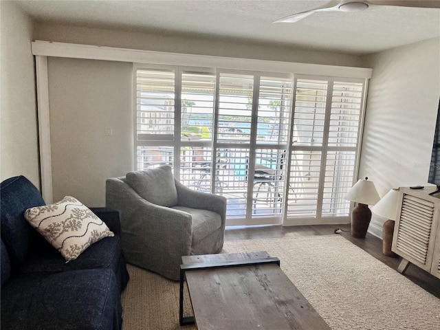 living room with hardwood / wood-style flooring