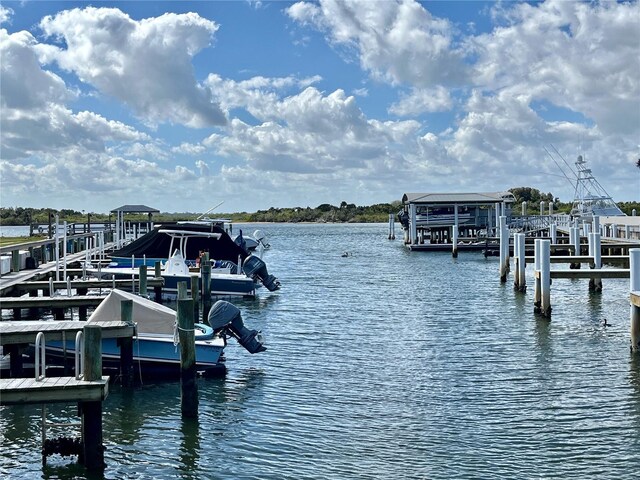 dock area featuring a water view