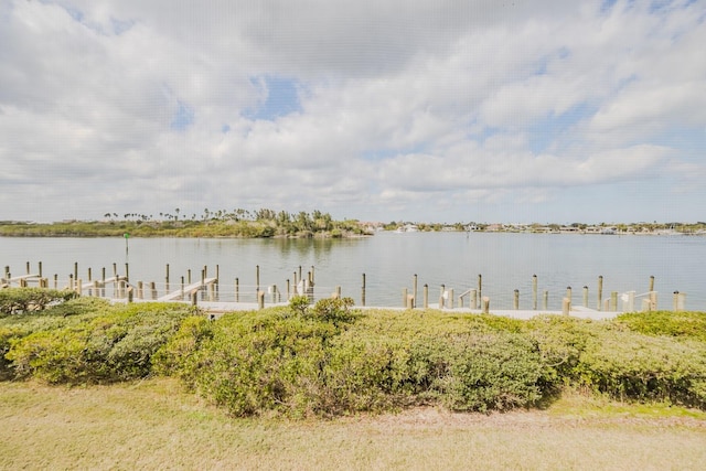 view of water feature with a boat dock