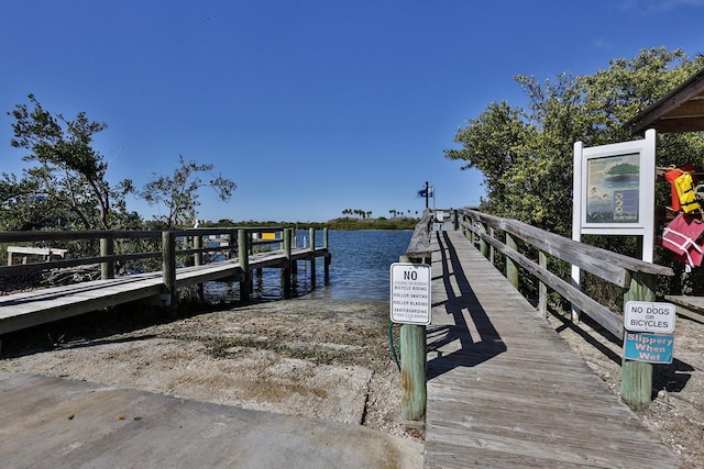 dock area with a water view