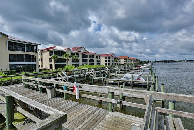 view of dock with a water view