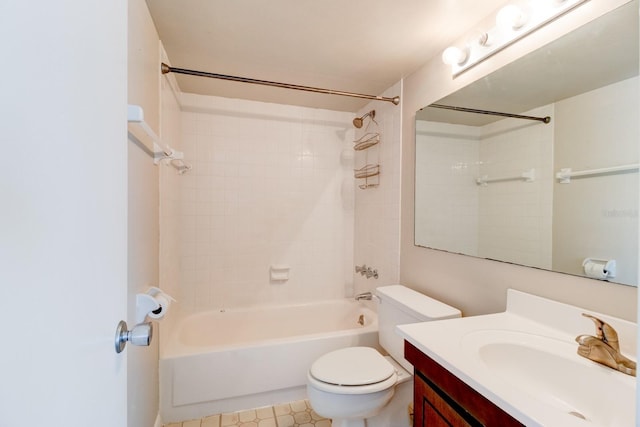 full bathroom with tile patterned flooring, vanity, shower / bathing tub combination, and toilet