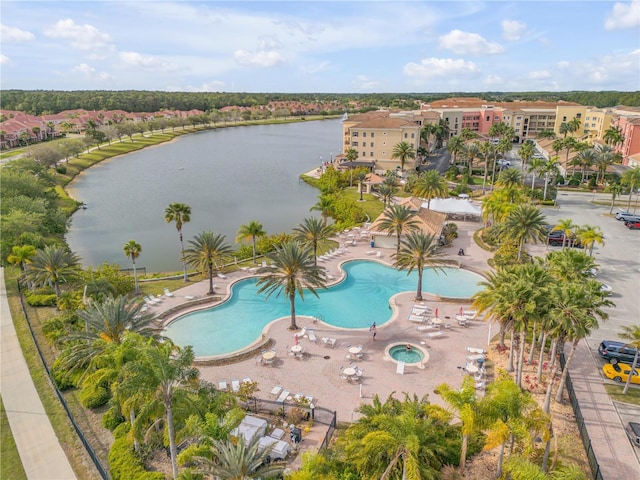 aerial view with a water view