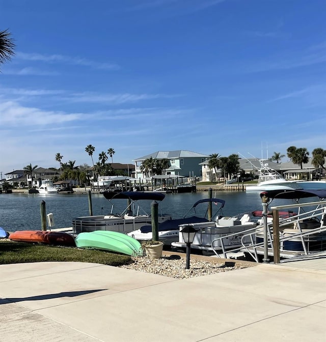 view of dock with a water view