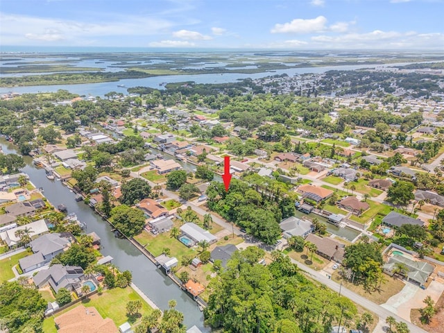 aerial view featuring a water view