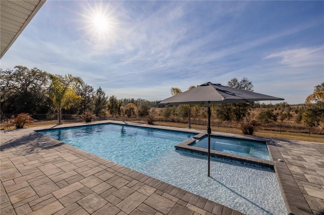 view of pool with an in ground hot tub and a patio