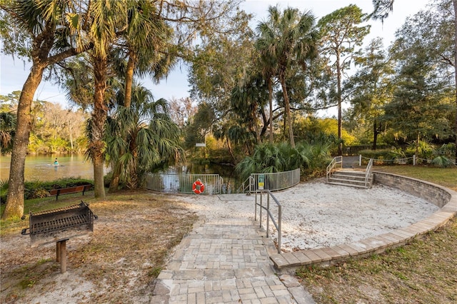 view of yard with a water view