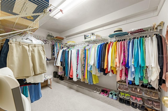 walk in closet with carpet flooring