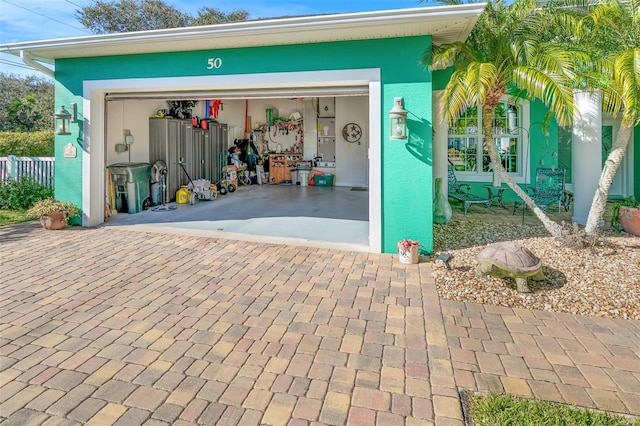 exterior space with a garage