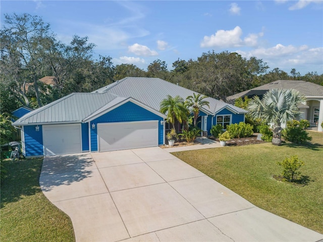 single story home with a garage and a front yard