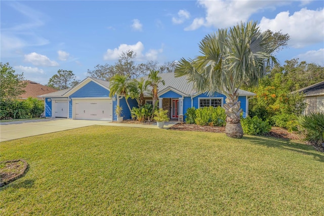 single story home with a garage and a front yard