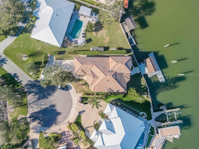 bird's eye view featuring a water view