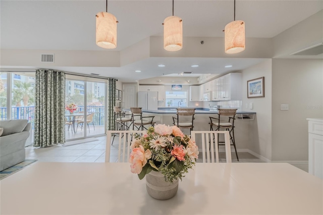 tiled dining space with a wealth of natural light