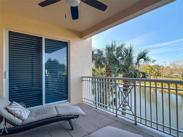 balcony featuring a ceiling fan