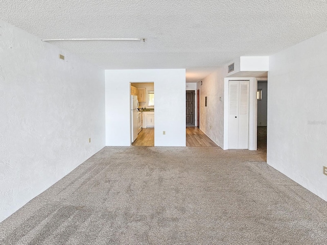 unfurnished room with light carpet and a textured ceiling