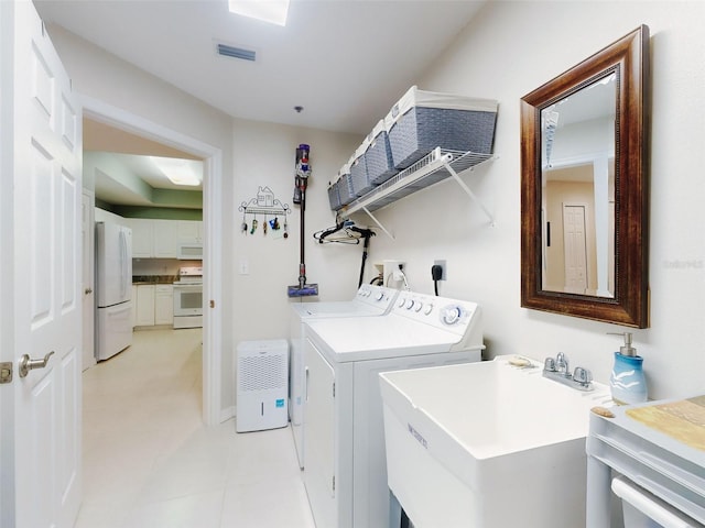 5300 S Atlantic Ave Unit 3-504, New Smyrna Beach, FL 32169 - laundry room featuring a sink, visible vents, laundry area, and washer and clothes dryer