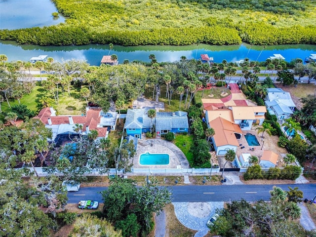 aerial view with a water view