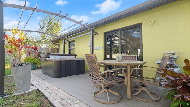 view of patio featuring a hot tub