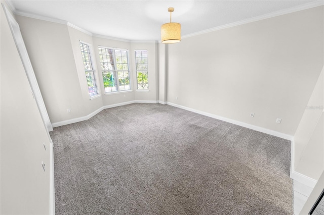 carpeted empty room with ornamental molding