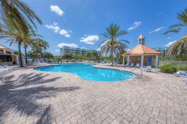 view of pool with a gazebo and a patio area