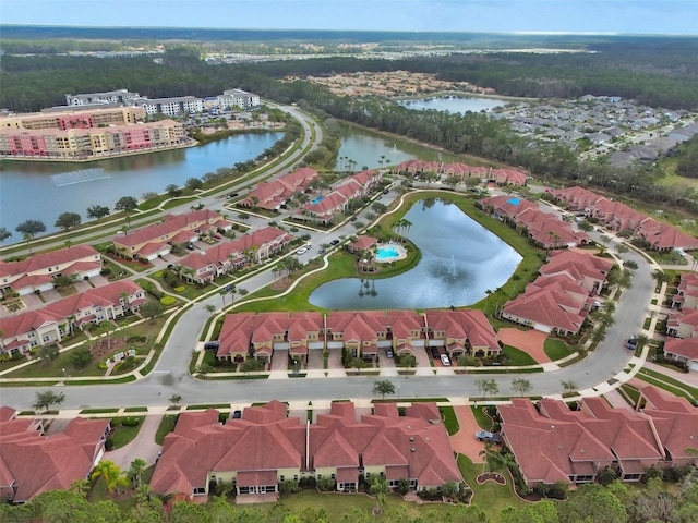 aerial view with a water view