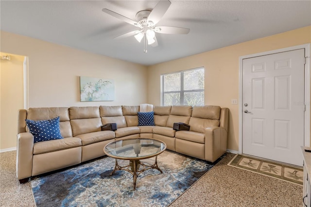 living room with ceiling fan