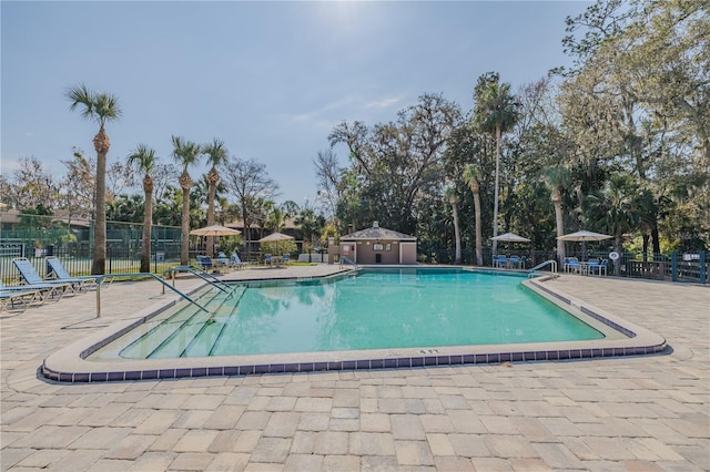 view of swimming pool with a patio area