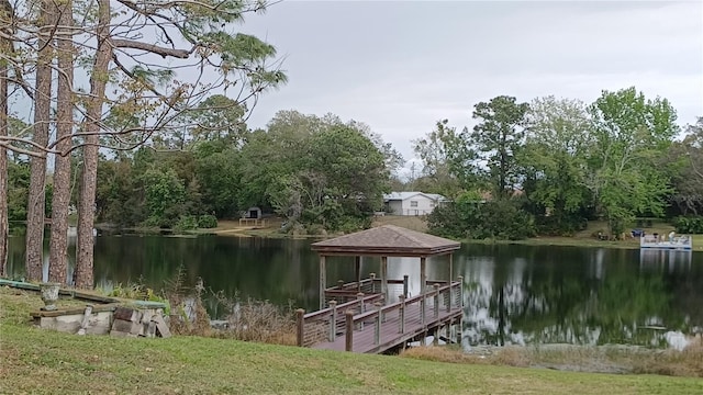 view of dock with a water view