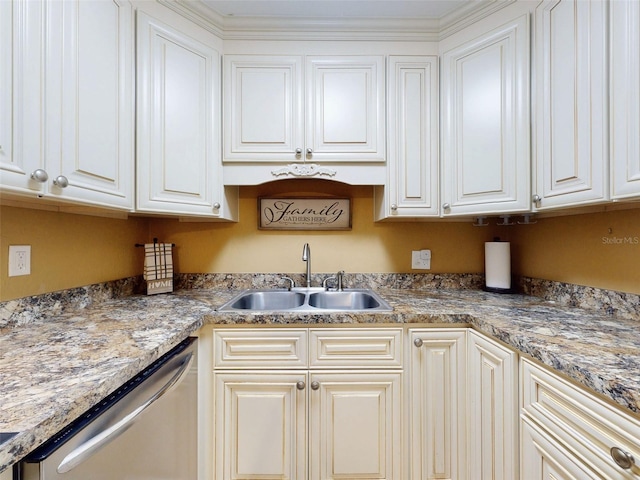 kitchen featuring white cabinets, sink, and dishwasher