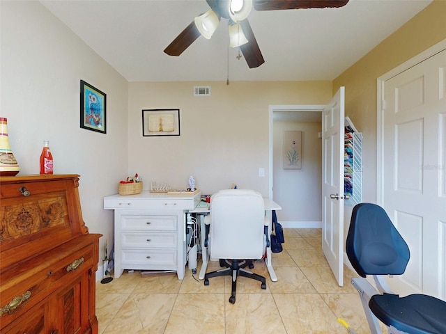 home office with ceiling fan