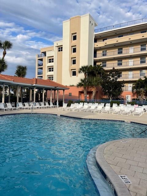 view of swimming pool featuring a patio