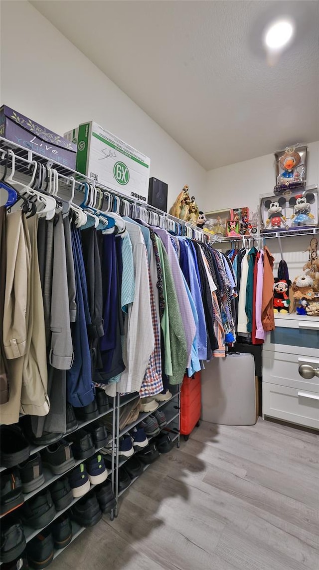 walk in closet with hardwood / wood-style floors