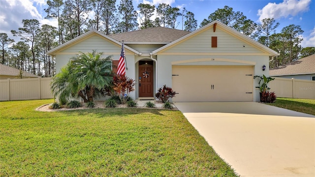 view of front facade featuring a garage and a front yard