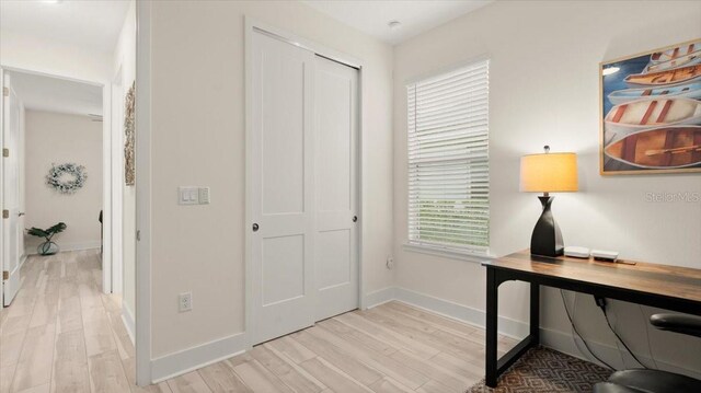 office space featuring light hardwood / wood-style floors