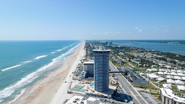 bird's eye view with a beach view and a water view