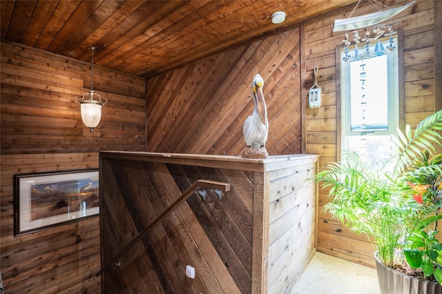 bar with wood ceiling and wood walls