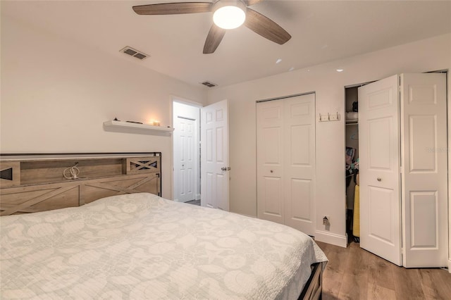 bedroom featuring ceiling fan and light wood-type flooring