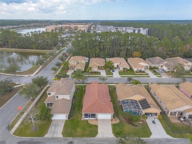 aerial view with a water view