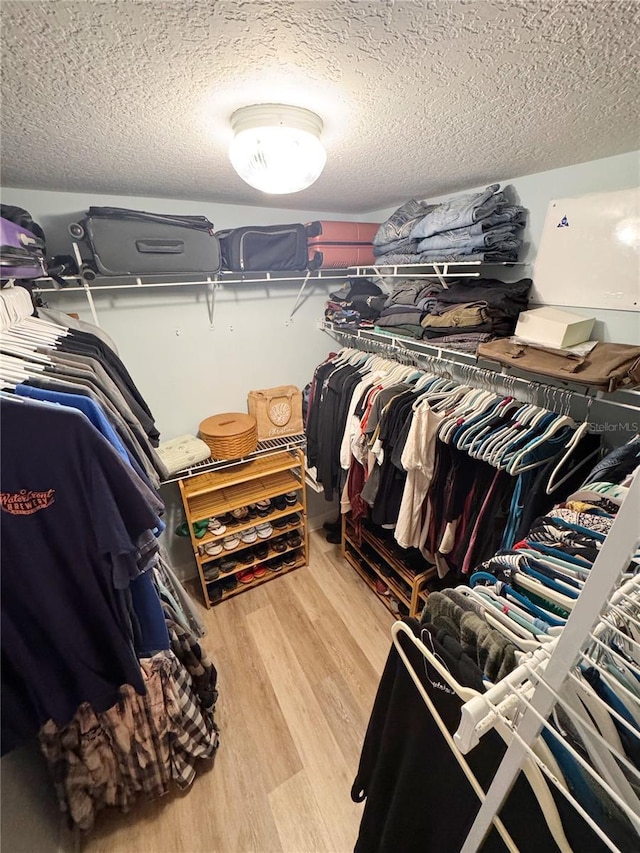 walk in closet with wood-type flooring