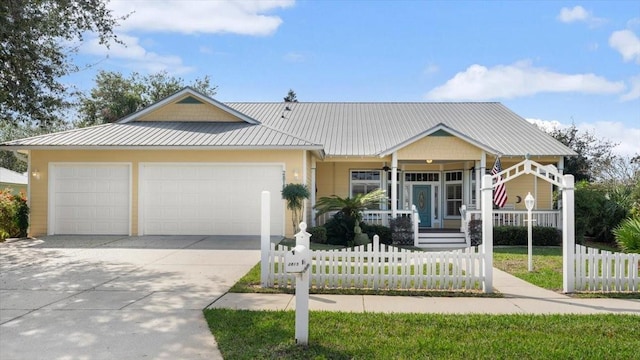 view of front of house featuring a porch and a garage