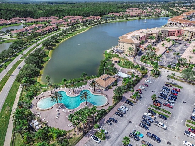 bird's eye view featuring a water view