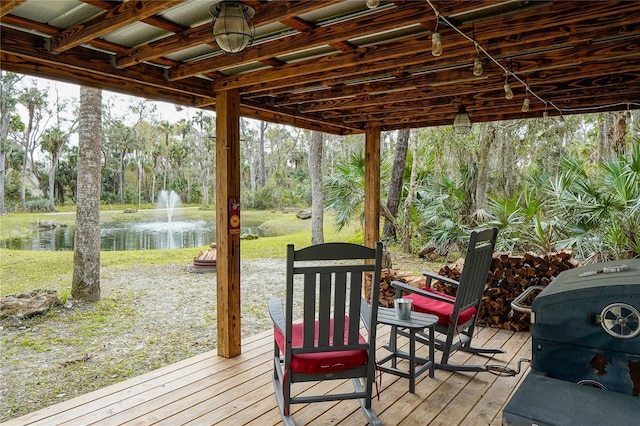 deck with a water view