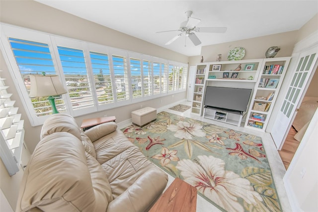 living room featuring ceiling fan