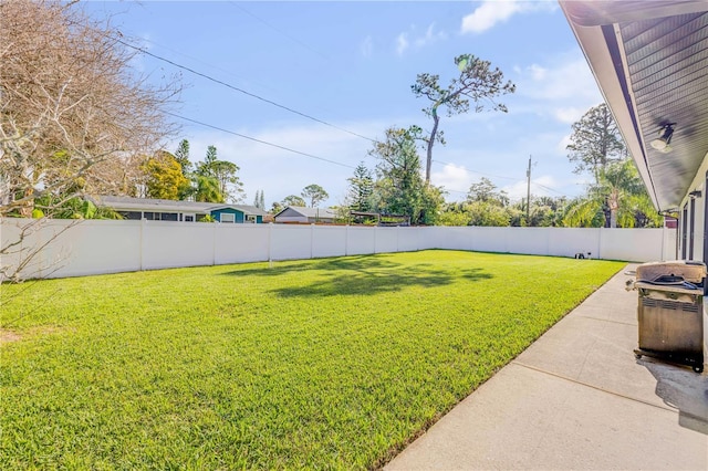 view of yard featuring a fenced backyard