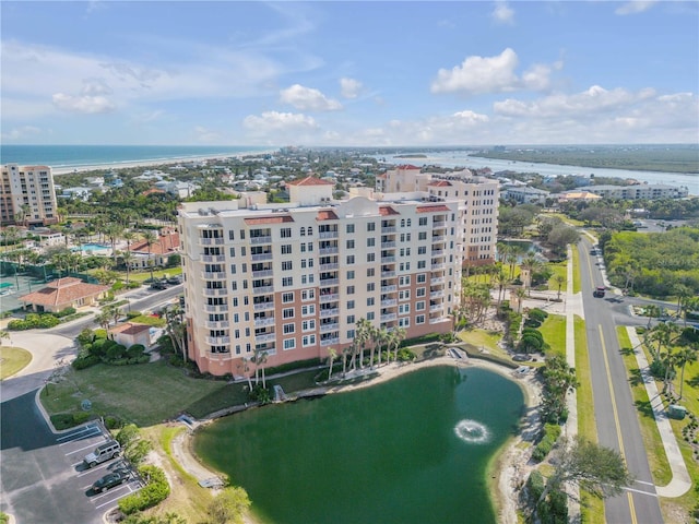 bird's eye view with a water view and a city view