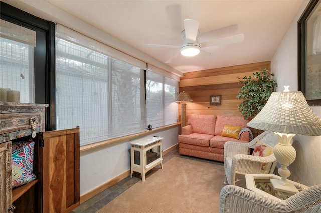 sunroom / solarium with ceiling fan