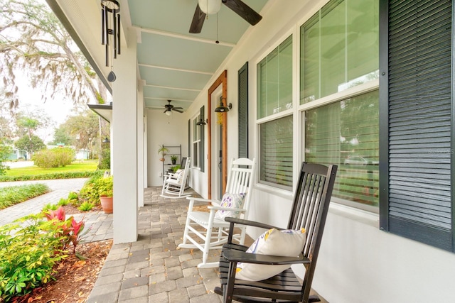 view of patio / terrace featuring a porch and a ceiling fan