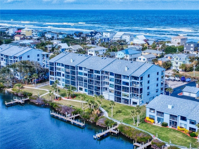 aerial view with a water view