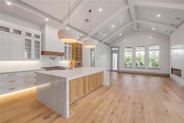 kitchen featuring light wood finished floors, plenty of natural light, and open floor plan