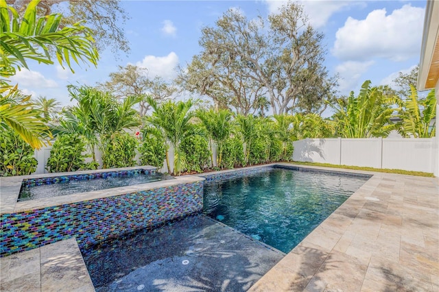 view of pool with a patio, a fenced backyard, and a fenced in pool